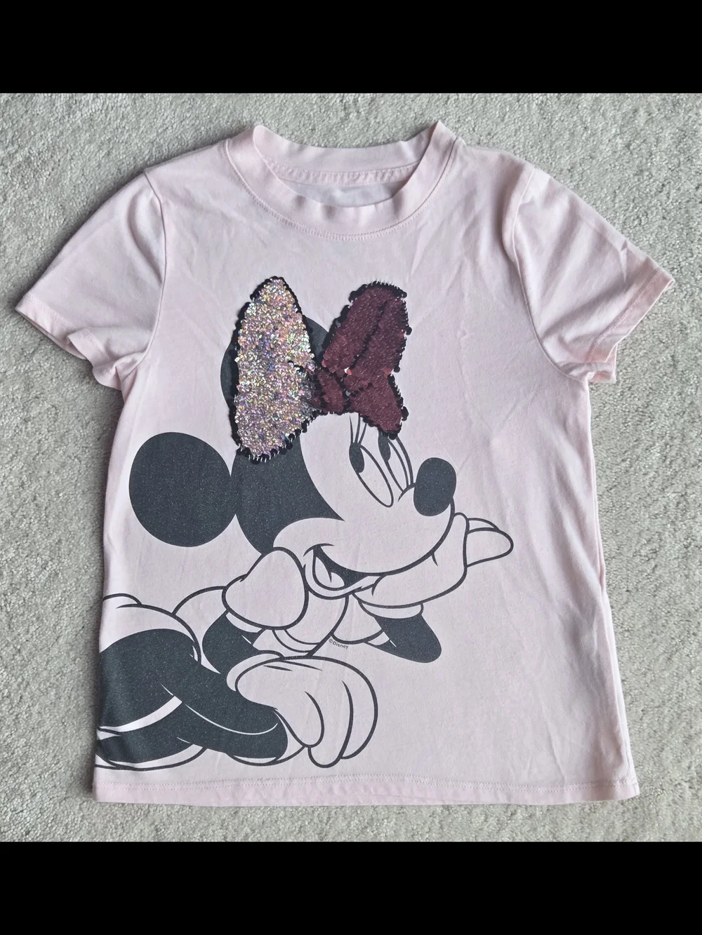 H&M Light Pink Minnie Mouse Flip Sequin Bow Tee